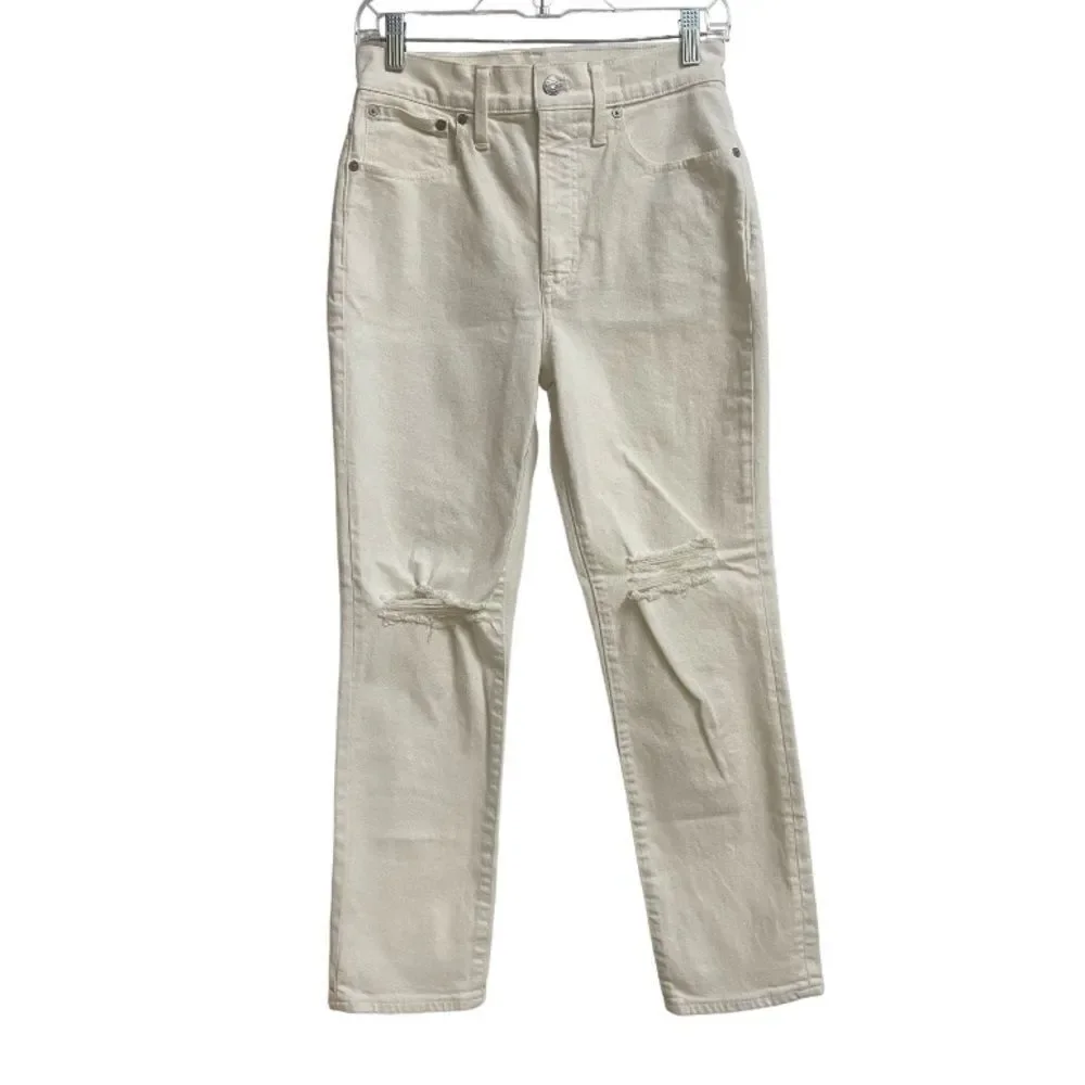 Madewell The Perfect Vintage Crop Jeans Women's 26 Off-White Knee-Rip Edition - Picture 2 of 16